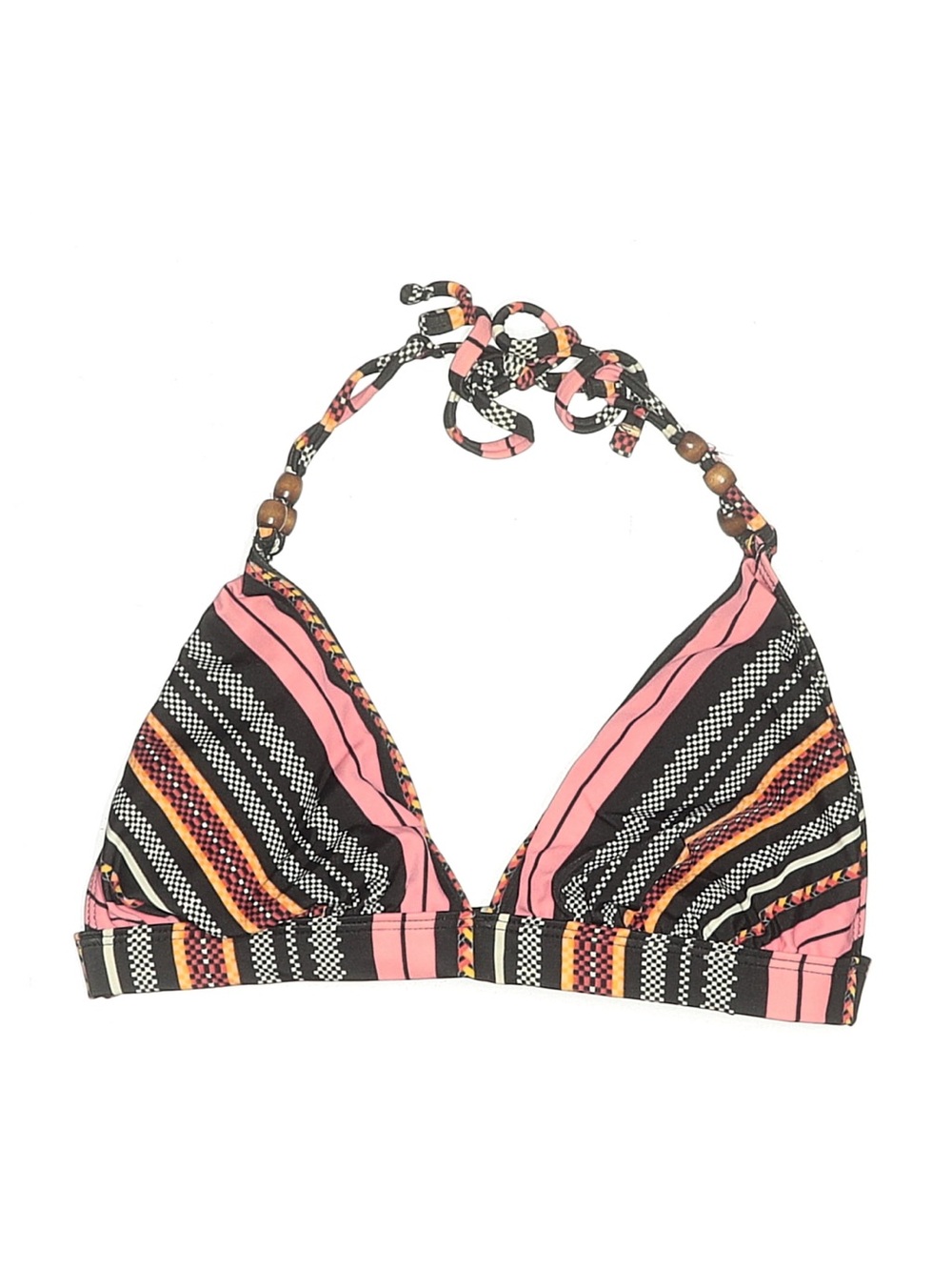 VM Pink, Black & Orange Striped Triangle Bikini Top